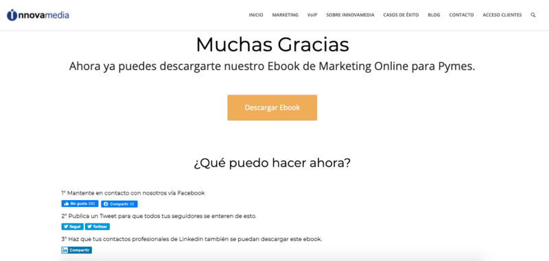 landing page pagina de agradecimiento