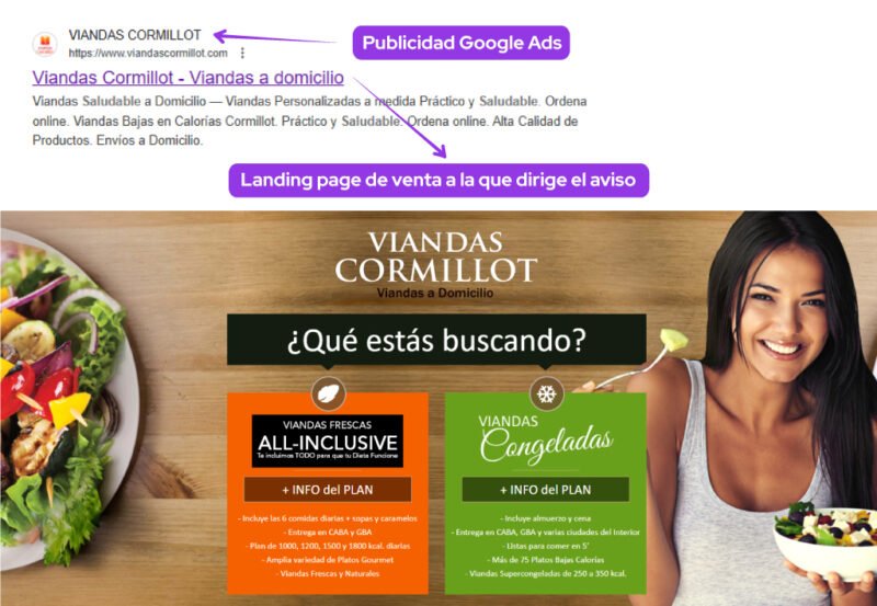 anuncio dirige a landing page