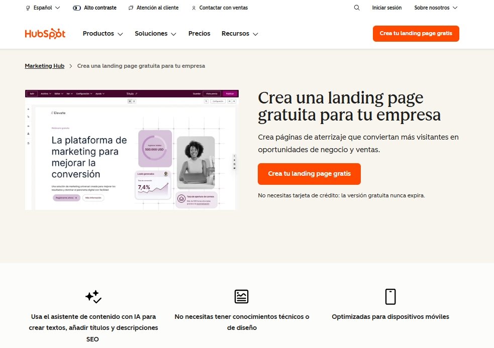 plataforma para crear landing page hubspot