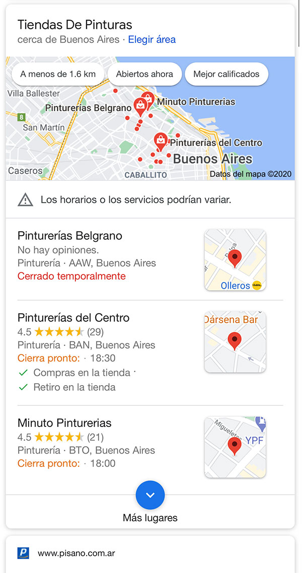 búsqueda en Google maps